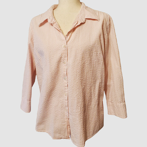 L.L. Bean Pink and White Seersucker Blouse Women's Shirt‎